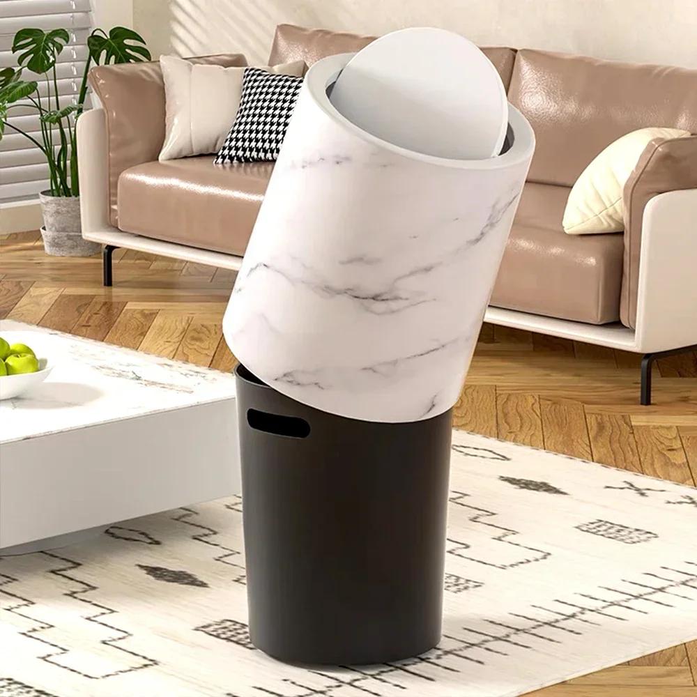 Lixeira Nórdica de Mármore, Lixeira com Tampa e Balde Interno, Lixeira para Banheiro, Escritório, Cesto de Papel para Quarto, 9 L, 14L