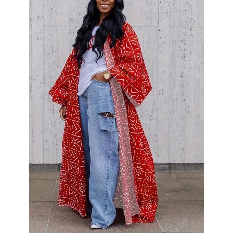 

Plus Size Printed Long Cardigan W28309 S красный