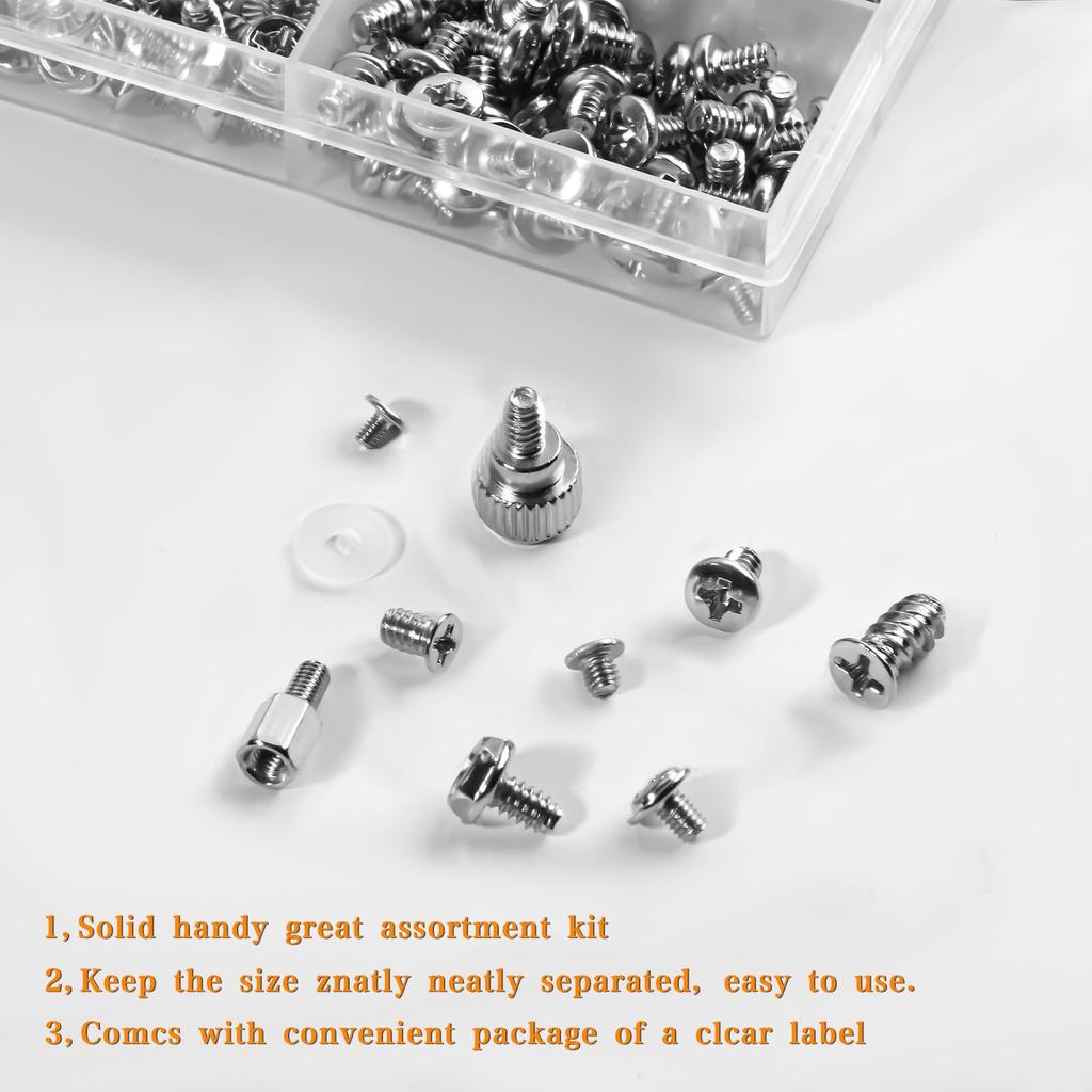 Zmbroll 480-Piece Silver Computer Screw Kit: Thumb Screws for PC Cases, Fans, Motherboards, Standoffs, Universal Screws for HDDs, 2.5-inch SSDs, PC