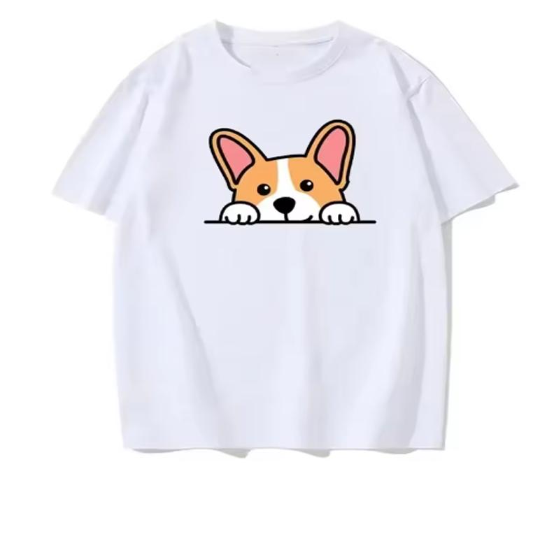 Puppy Tshirt Black Short Sleeve Line Outline Womens Artistic Casual Fashion Wear Tshirts