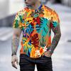 Women Short Sleeve Crew Neck T Shirt White Pink Blue Yellow Tropical Palm Leaf Print Top