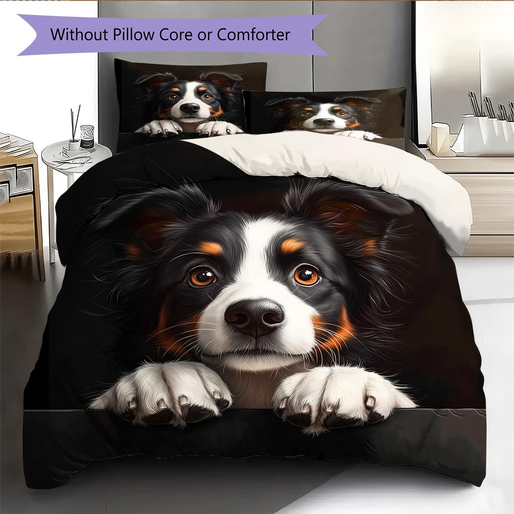 Black Border Collie Pattern Bedding Home Decoration Birthday Gift (1 * duvet cover + 2 * pillowcase, without core)