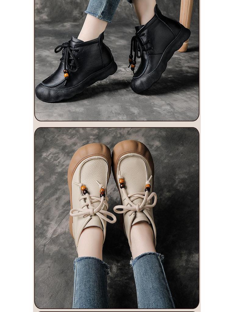 Übergrößen Damen Echtleder Fleecegefütterte Stiefeletten mit Weicher Dicksohle