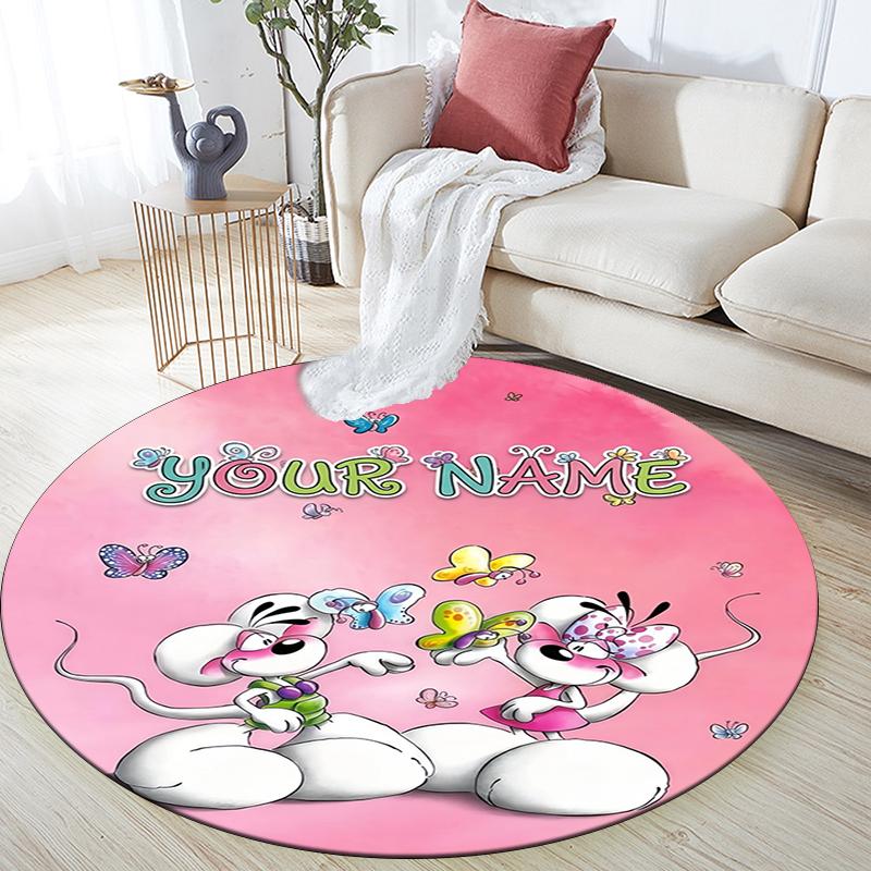 Custom Name,Diddl pattern round rug,Carpet Rug for Living Room Bedroom Playroom ,Non-slip Floor Mat,Holiday Gifts and Birthday Gifts.