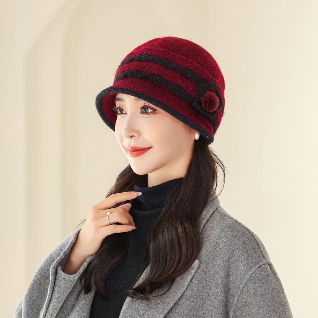 Autumn and winter mother hat winter outdoor cycling windproof piled thickened warm ear protector wool hat knitted hat