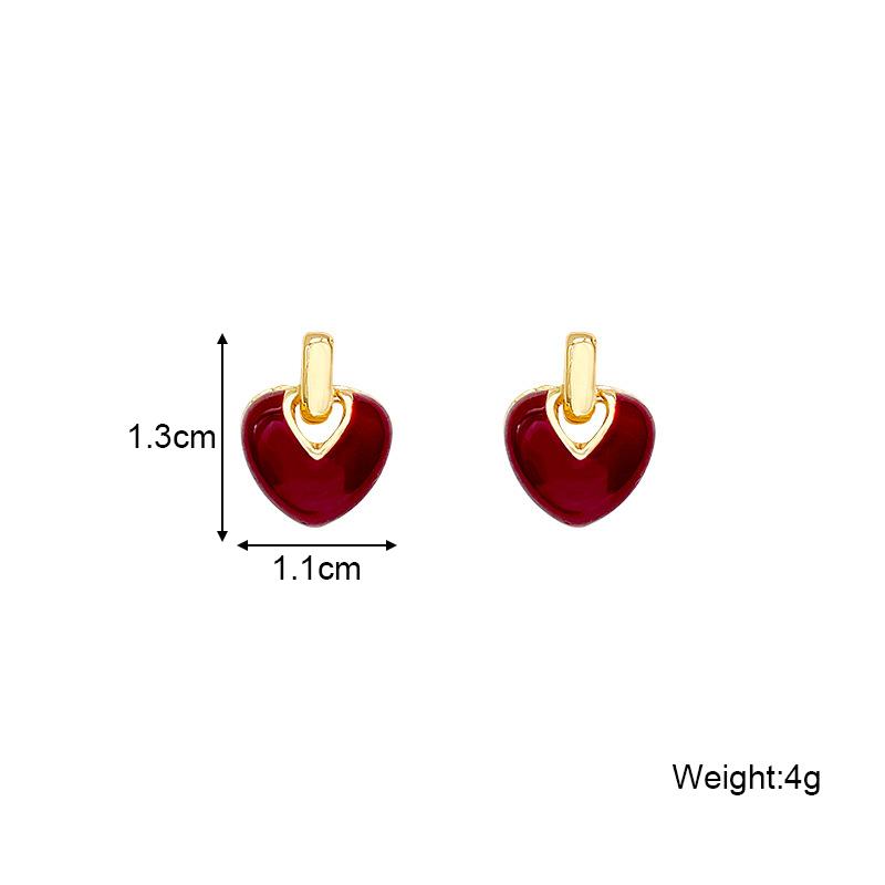 Wine Red Heart Stud Earrings for Women Sweet Lovely Small Earrings Colored Glaze Female Party Ear Decor femme orecchini