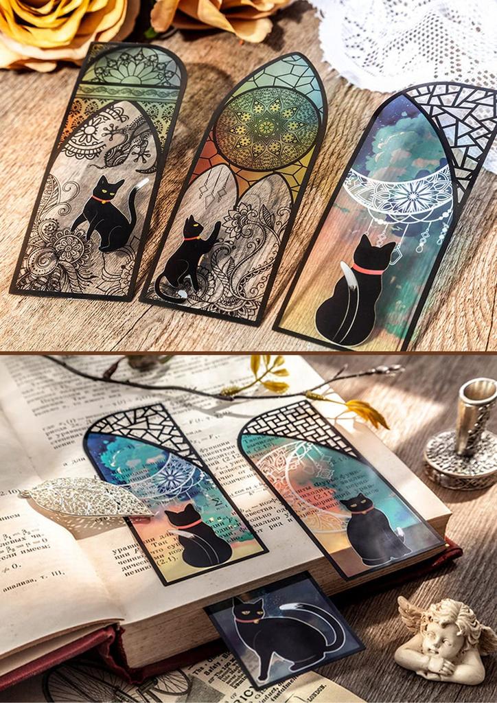 moin moin Bookmarks A for Cat Set of 36 Cats In 18 Designs Beautiful Stained Glass Silhouettes of Black Cats and and 2201sor54 - Must-have Lovers!