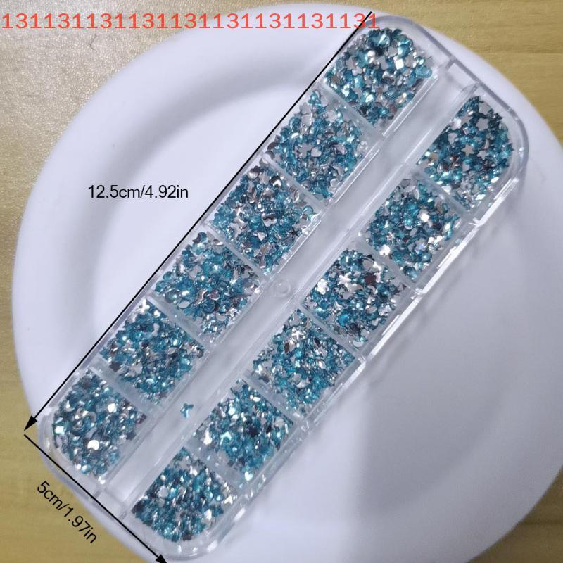 12 Grids Mix 3D Flatback Nail Rhinestones Mini Crystal Diamonds Glitter Charm for DIY Manicure Art Decorative Nail Art Accessory