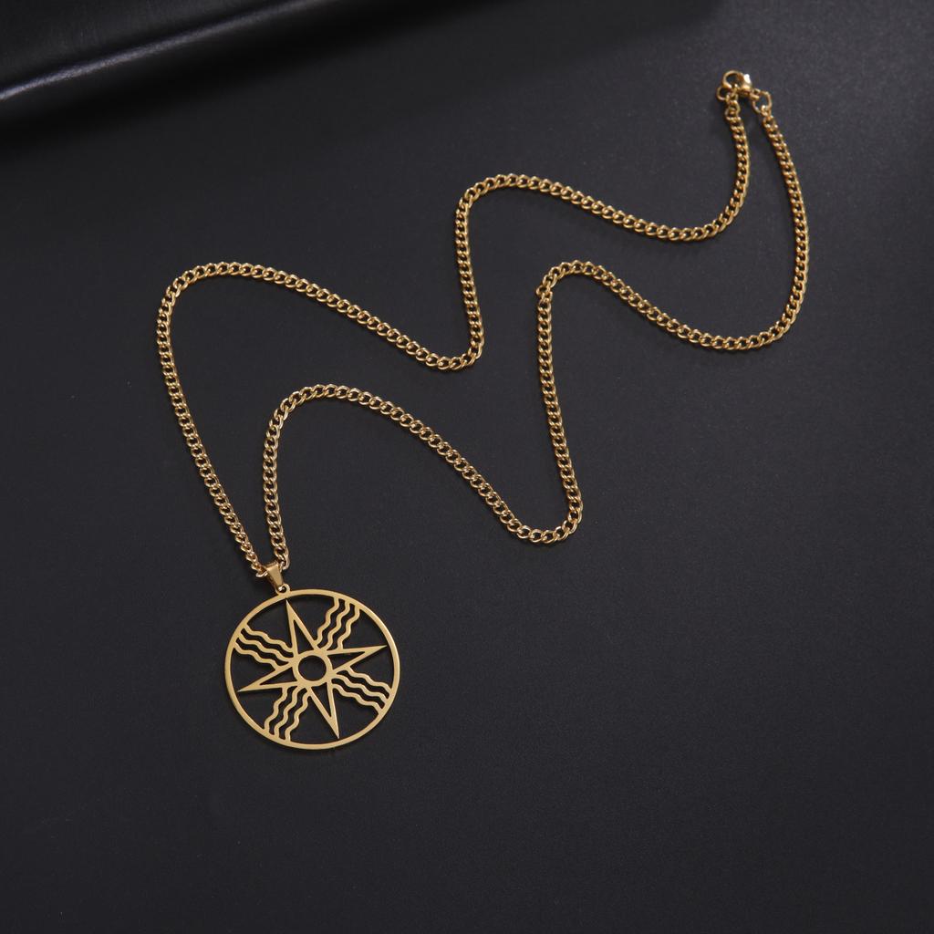 New Titanium Steel Necklace Women's Versatile High-end Hollow Four-pointed Star Round Brand Diy Pendant Jewelry