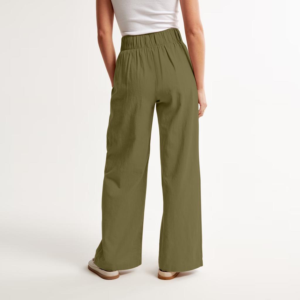 Women'S Summer Linen Blend Ultra Wide-Leg Pant Long Slacks High Waist Trousers Pocket