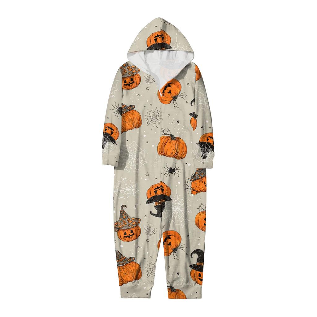 Halloween Print Family Matching Hooded Long Sleeved Zippered Jumpsuit Set