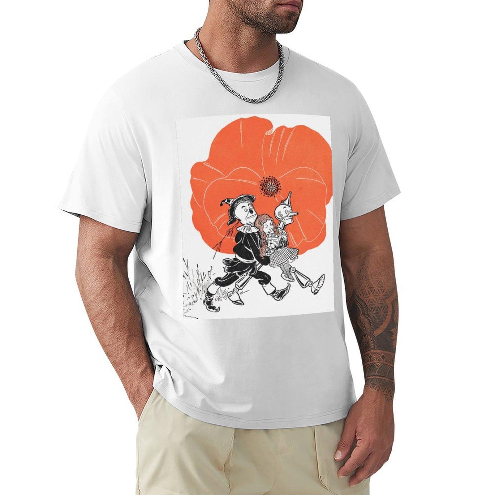 Tin Man scarecrow and Dorothy Illustration from the Wizard of Oz vintage art TShirt summer shirt men t shirts high quality S
