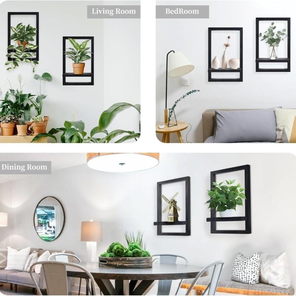 Decorative Wooden Wall Shelf Square Storage Rack Versatile Plant Display Rack Flower Vases