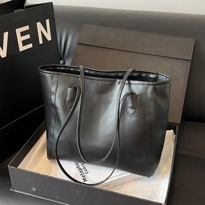 Bolsa Feminina Grande Capacidade Cor Sólida Bolsa Tote Moda Bolsa de Ombro Niche Versátil Bolsa de Axila