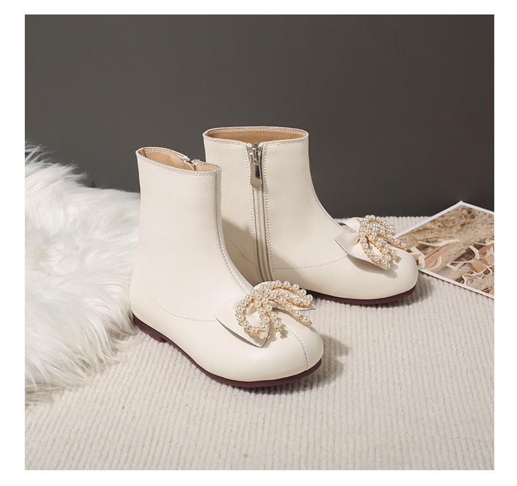 Skórzano-bawełniane buty dla dziewczynek - Przytulne krótkie botki z aksamitu na jesień i zimę