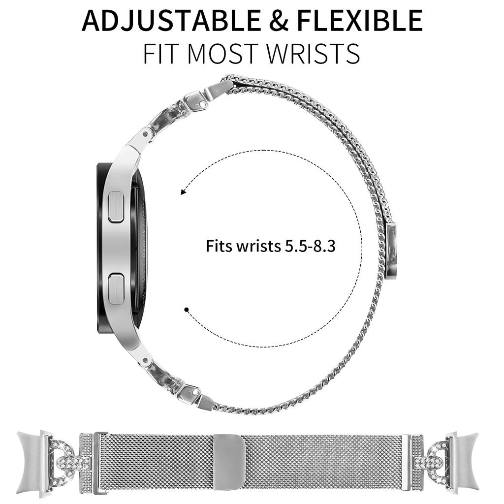 For Samsung Galaxy Watch7 40mm 44mm Watch Band Silver Milanese Stainless Steel Strap with D-Shape Connector