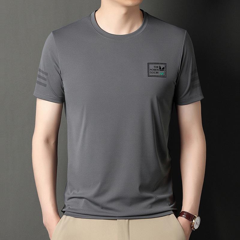 Мужская футболка с короткими рукавами летняя мужская футболка с круглым вырезом повседневный топ с принтом тонкая эластичная минималистичная мужская футболка с половиной рукава M 2193₽
