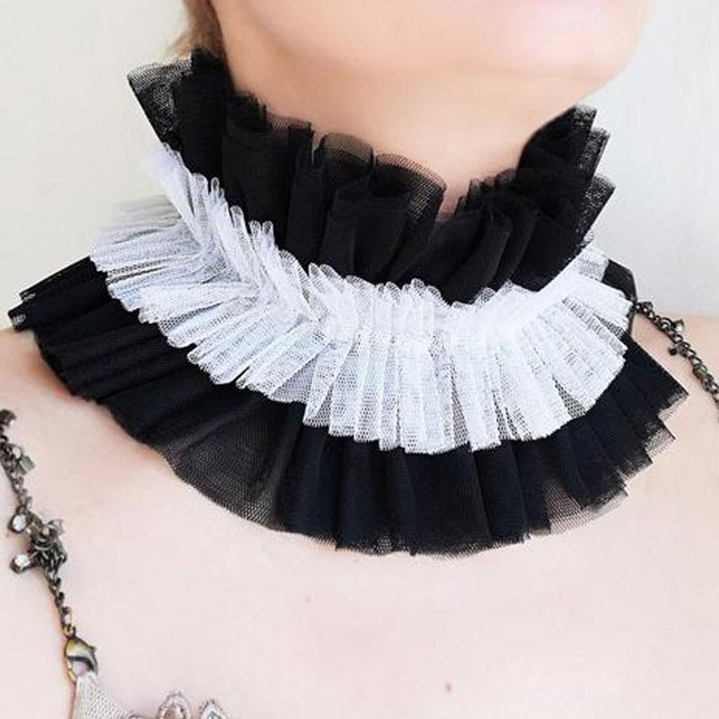 Mujeres Renacimiento Isabelino Malla Volante Falso Cuello Vintage Pequeño Cuello Gorguera Lazos Desmontable Gargantillas Chal Envolvente
