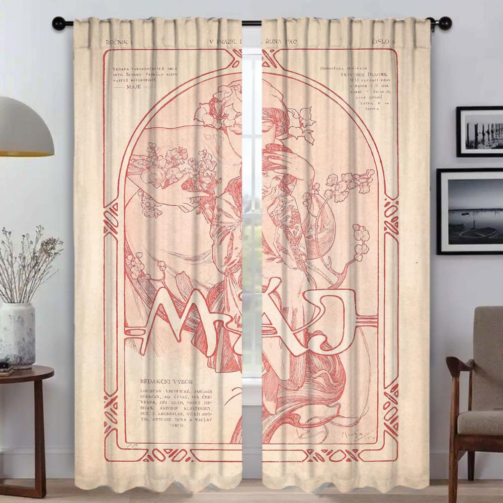 

Альфонс Муха Штори для вітальні Штора для кімнати 2 панелі Жалюзі Хелловін Декорація Домашній інтер єр Штори Перегородка W96xH137cmx2pcs-CL