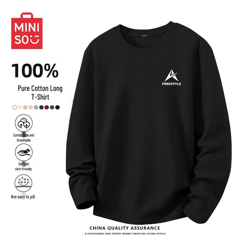 MINISO Men's Pure Cotton Heavyweight Loose Fit Long Sleeve Tee