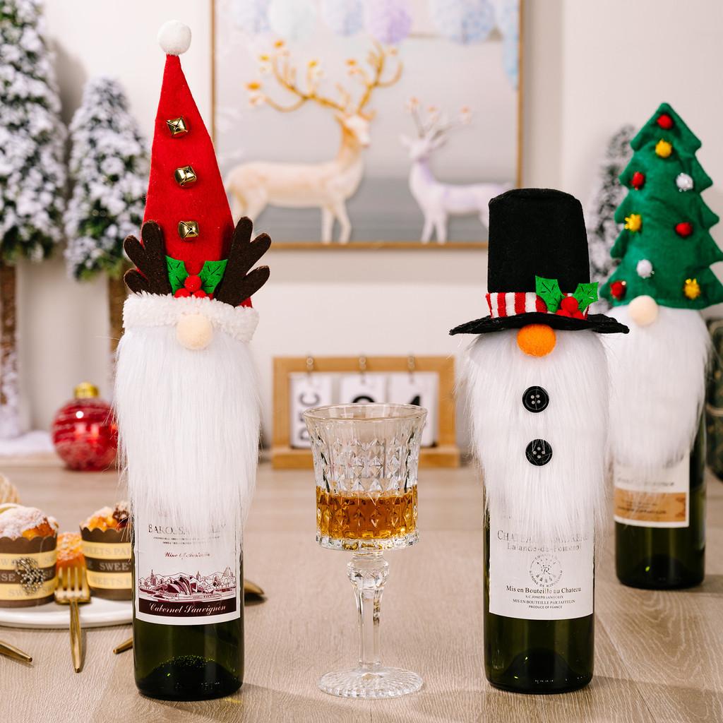 Santa Whimsical Hat And Antlers Wine Bottle Cover For Charming Festivities Christmas