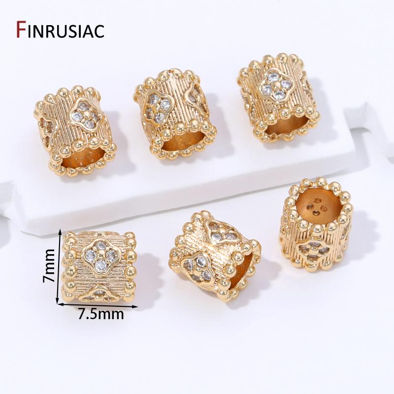 

14K Gold Plated Brass Inlaid Zircon Spacer Beads,Separator Tube Beads DIY Bracelet Necklace Making Accessories Jewelry Materials 2 pieces