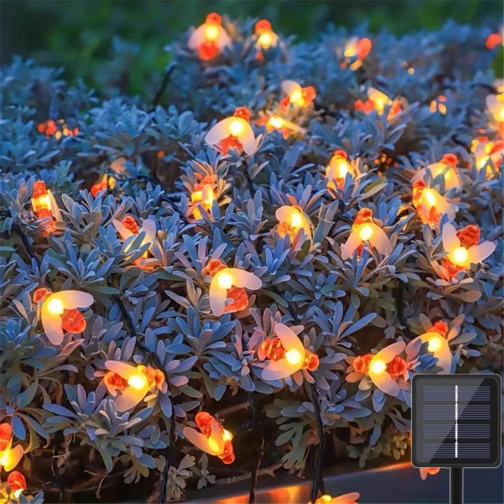 

1pc 5m 20leds Solar Powered Honey Bee Led String Fairy Light Waterproof light for Outdoor Garden Lawn Courtyard Landscape Decor 5M 20LED