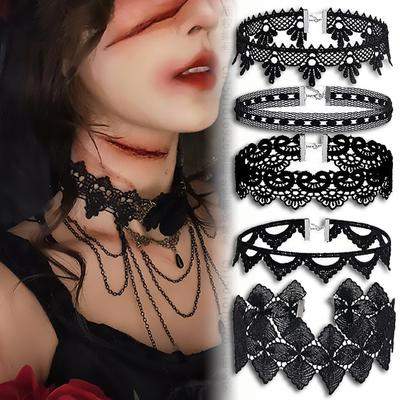 Colliers ras du cou Lady Gland Feuille Femmes Bijou de cou Accessoire Fille Dentelle Gothique Vintage Sexy Mode Velours Rose Perles Fleur Collier