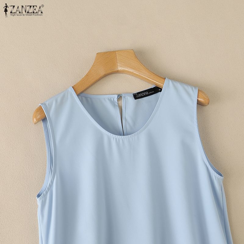 ZANZEA Women Casual Round Neck Sleeveless Lace Splice Summer Tank Tops