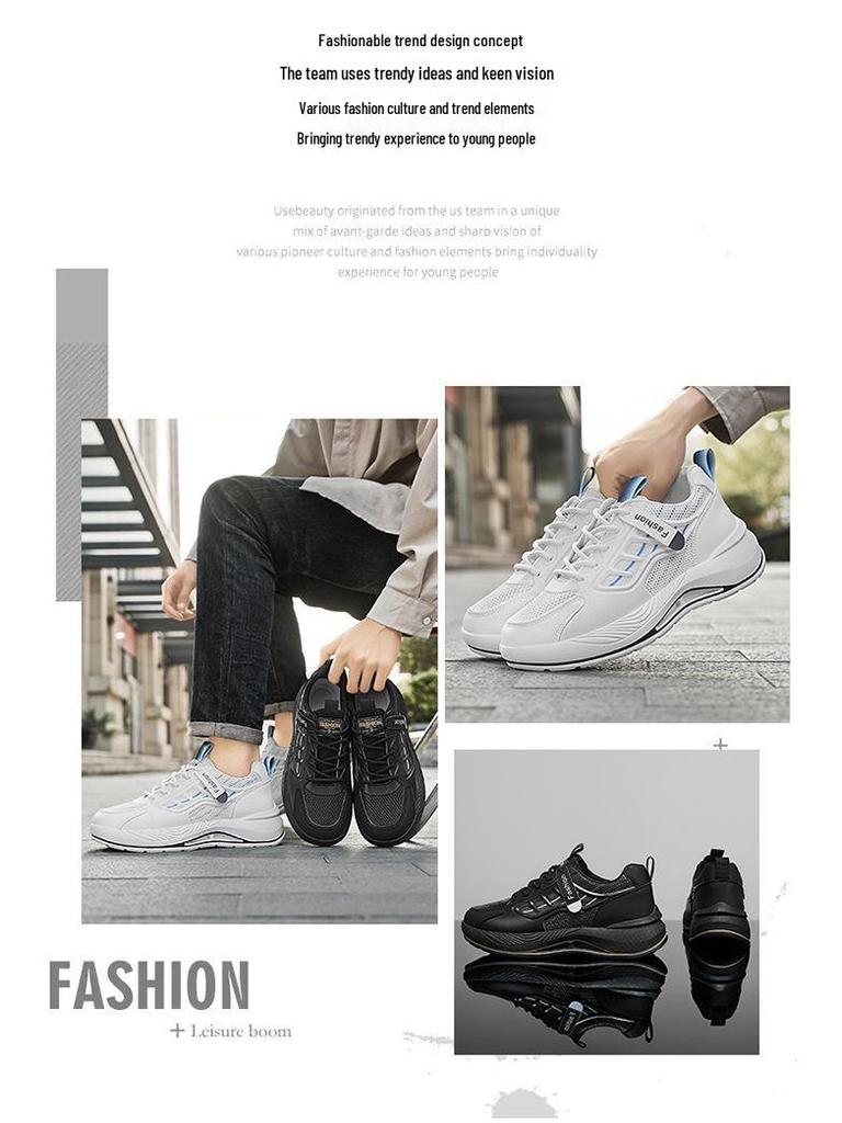 Men's Breathable Mesh White Sneakers - Trendy, Versatile, Thick-Soled Casual Dad Shoes for Summer