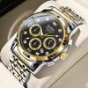 OLEVS Men's Chronograph Watch Black Stainless Steel Band 30M Water-Resistant Quartz Large Dial Calendar Luminous