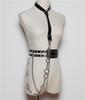 Hip Hop Detachable Metal Chain Leather Shoulder Strap Wide Belt Women Techwear Style Rivet Goth Punk Leather Belt Corset