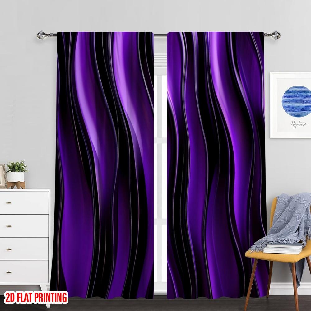 Flat Printing Window Drapes Purple Swirls Polyester Without Electricity Versatile Suitable Holiday Curtains Set Of 2 Made