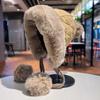 Wool hat autumn and winter women's ear protection plush bag head pullover hat cycling windproof plush thickened warm knitted hat
