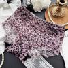 Ladies Summer Sexy Leopard Print Mesh Cake Layer Mid Waist Triangle Briefs
