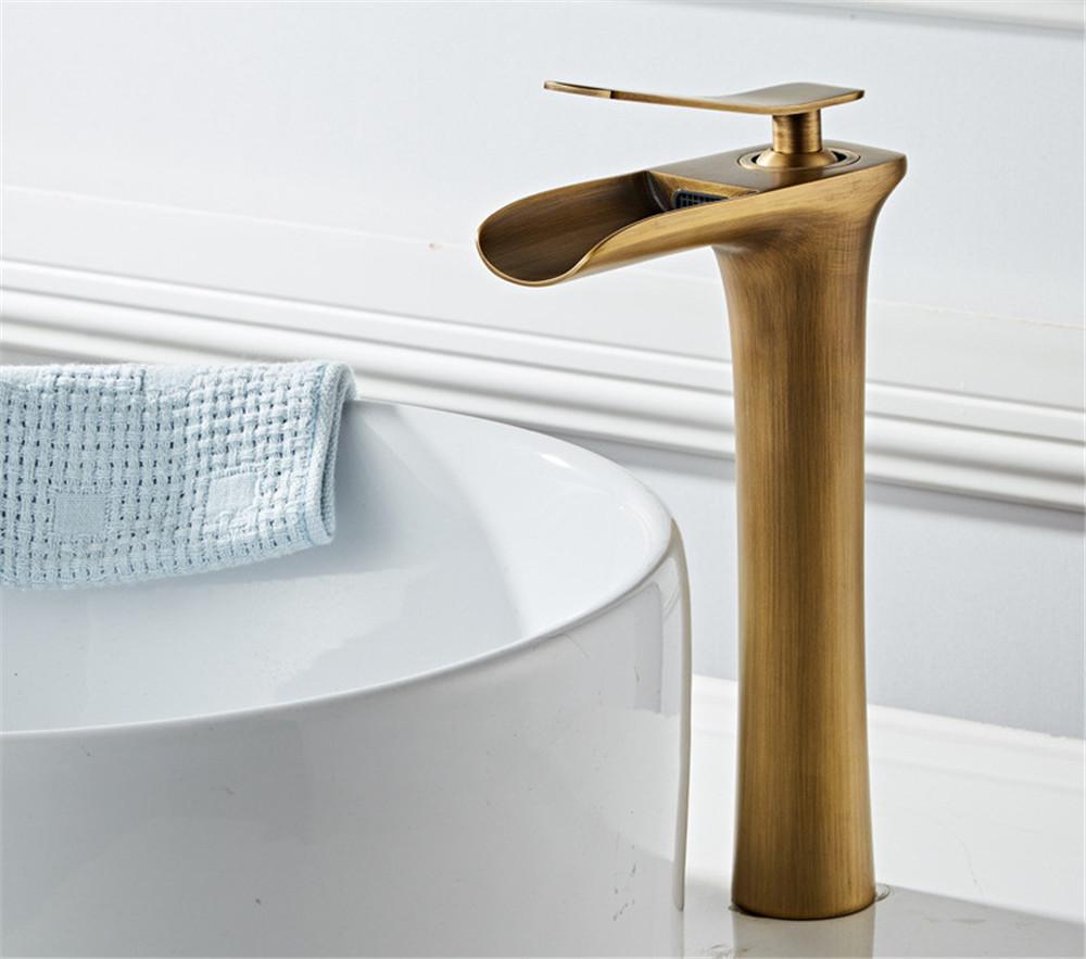 Antique Bathroom Faucet Gold Basin Faucets Brass Hot & Cold Bathroom Sink Faucet Deck Mounted Lavotory Faucet Mixer Water Tap