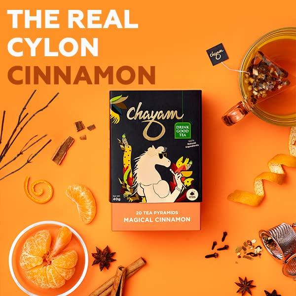 Sachets de Thé à la Cannelle CHAYAM avec Zeste d'Orange, Clou de Girofle, Anis Étoilé | 20 Sachets de Thé, Pack de 1 | Thé Vert à la Cannelle | Ingrédients 100% Naturels Réels et Entiers