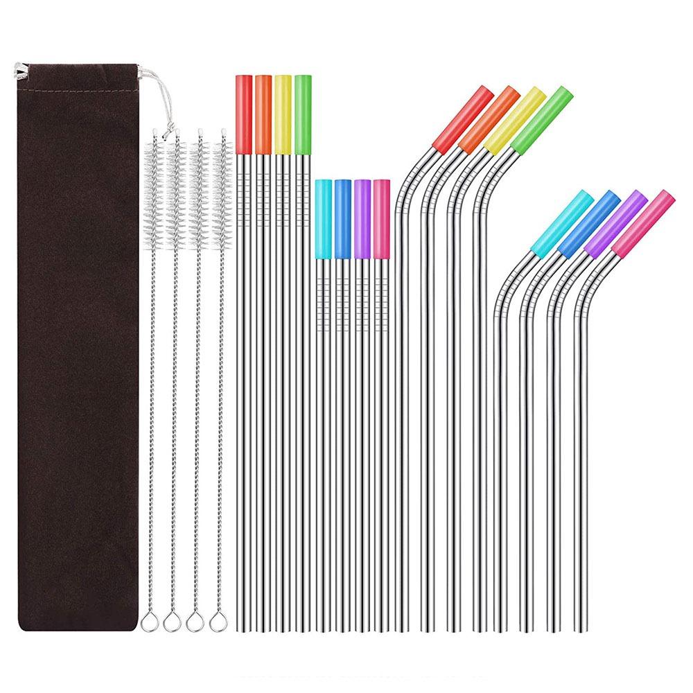

16Pcs Reusable Stainless Steel Straw Set Multicolor Milk Tea Straw Drinking Straws Bar Accessories