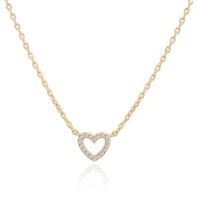 18K Gold Mini Heart Pendant Necklace with Stainless Steel Chain and Copper Micro-Paved Zirconia for Women