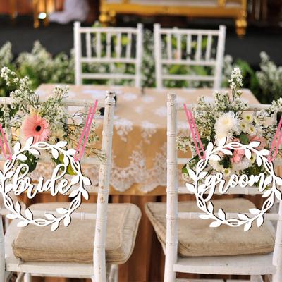 1 Set Practical Hollow Out DIY Wedding Chair Back Signs Bride Groom Hanging Photo Props Supplies