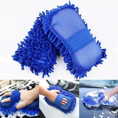 1 Stück Blau Mikrofaser Chenille Autowaschschwamm Pflege Waschbürste Pad Reinigungswerkzeug Autowaschtuch Handschuhe Styling Zubehör