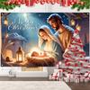 2D Flat 1 Polyester Christmas Birth Banner - Designed by the Star of Bethlehem and Mary, Perfect for Christmas Party Dec
