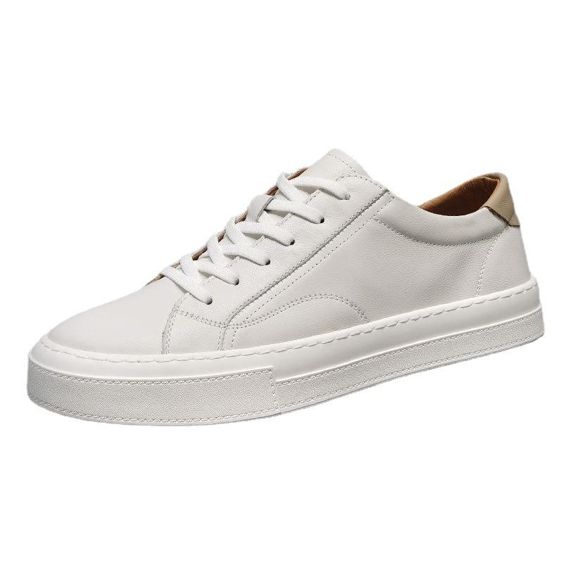 European White Shoes Men 'S Genuine Leather Trend Casual Shoes Low -Top Lace -Up Sneakers Full Leather Men 'S Shoes Fashion Sneakers