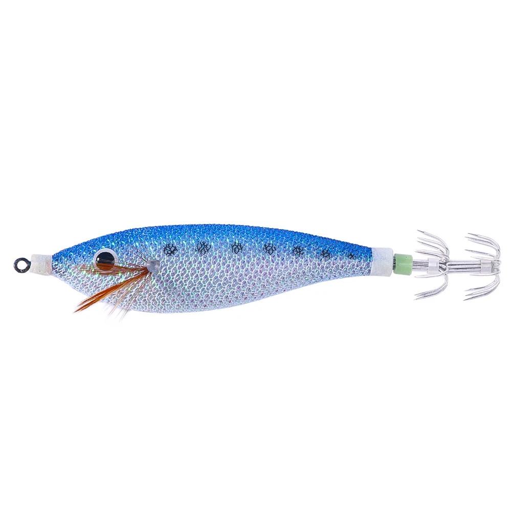 Leurre de Pêche au Calmar Lumineux Horizontal Calmar Artificiel Jigging Eging Crevette en Bois Hameçons Appât Poulpe Appât Seiche pour la Pêche