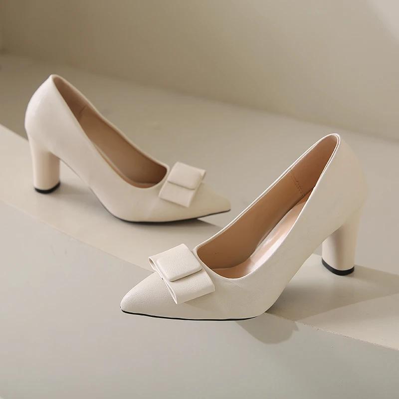 

35-45 большой размер женская обувь модные одинарные туфли женские весна и осень французские высокие каблуки профессиональная рабочая обувь 44 бежевый