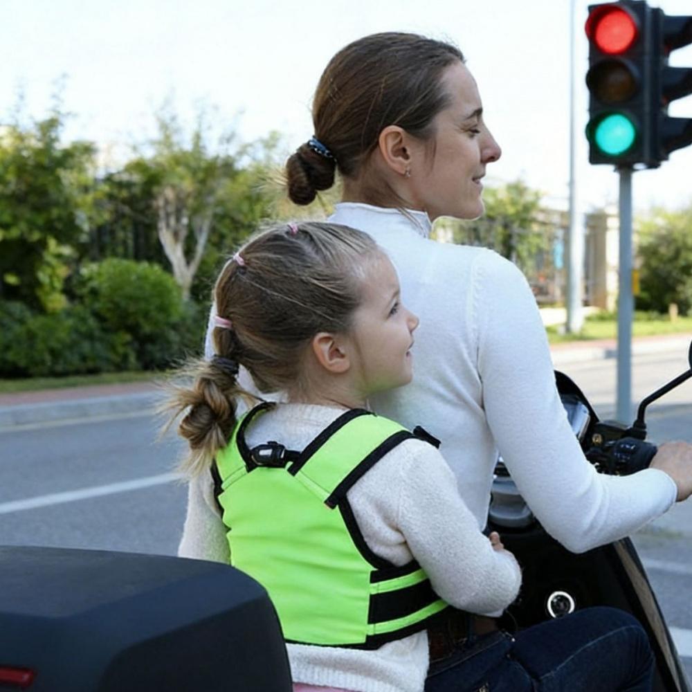 LED Kids Safety Harness for Electric Bike, Motorcycle Children Seat Fixing Strap, Portable Riding Carrier Belt for Scooter Cycling Outdoor Use