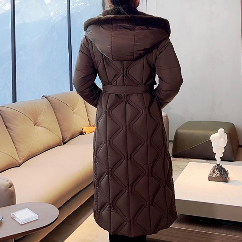 Mărimi Mari L-7XL Palton de Iarnă la Modă pentru Femei Parka Lungă cu Glugă din Blană Faux Jachete Groase Largi pentru Femei cu Centură