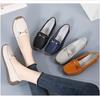 Leather Loafers Women's Slip-On Round Toe Comfort Casual Shoes with Metal Buckle