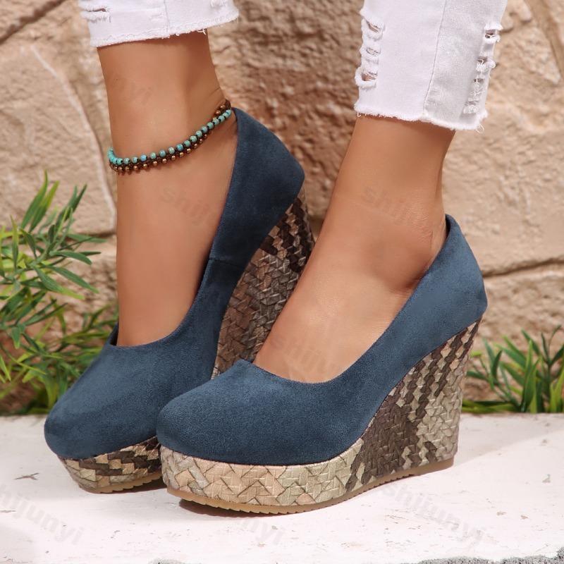 Fashion Women's Pumps Spring Autumn New Large Size Slip On Platform Wedge Shoes Comfortable Height Increase Non Slip Casual Single Shoes