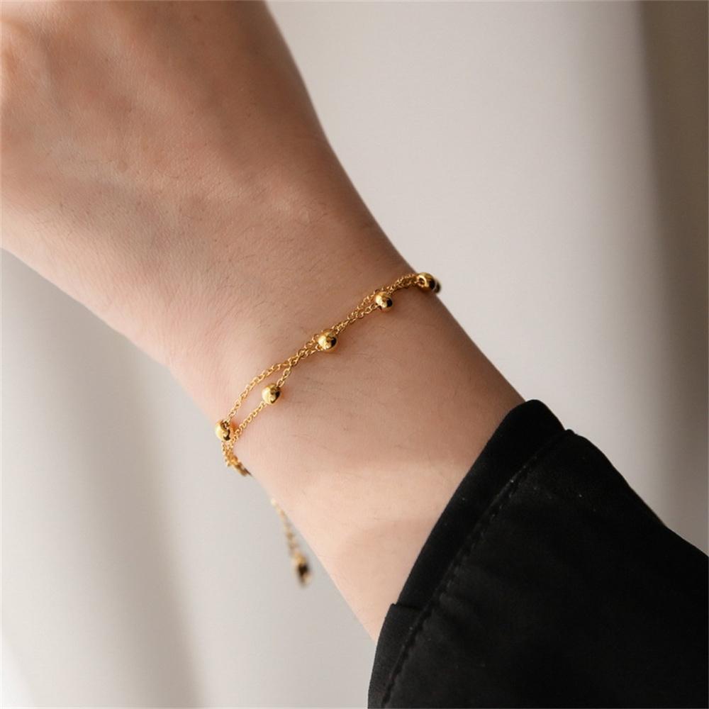 Punk 2 Layered Bead Chain Link Bracelet Female Gold Color Stainless Steel Hand Chain Bracelets for Women Jewelry Braclet 2025